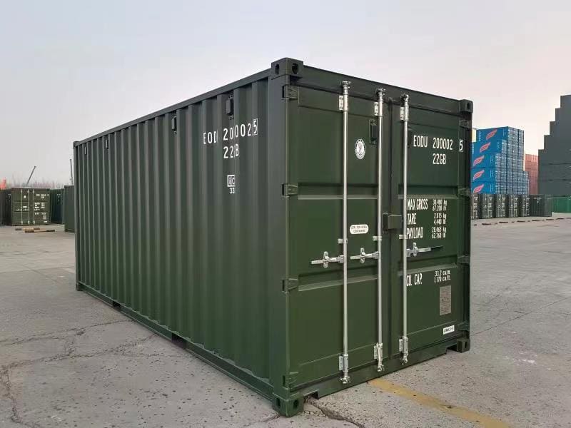 20' Newbuild Container in Green RAL6007 3 Handle Easy Opening Door